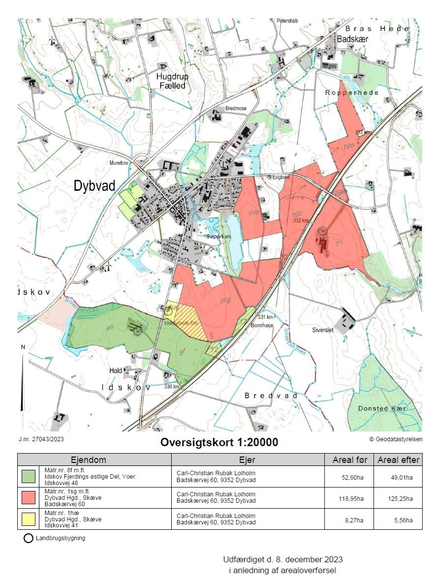 Fremhævet udstykninsarealkort billede i fuldskærmstilstand. Billede af Badskærvej 60, 9352 Dybvad