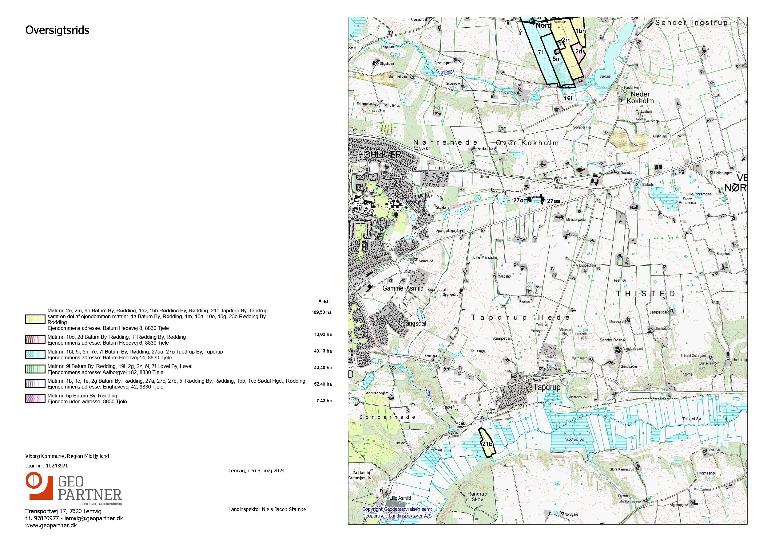 Fremhævet kort med estimeret udstykning 3 billede i fuldskærmstilstand. Billede af Batum Hedevej 8, Batum, 8830 Tjele