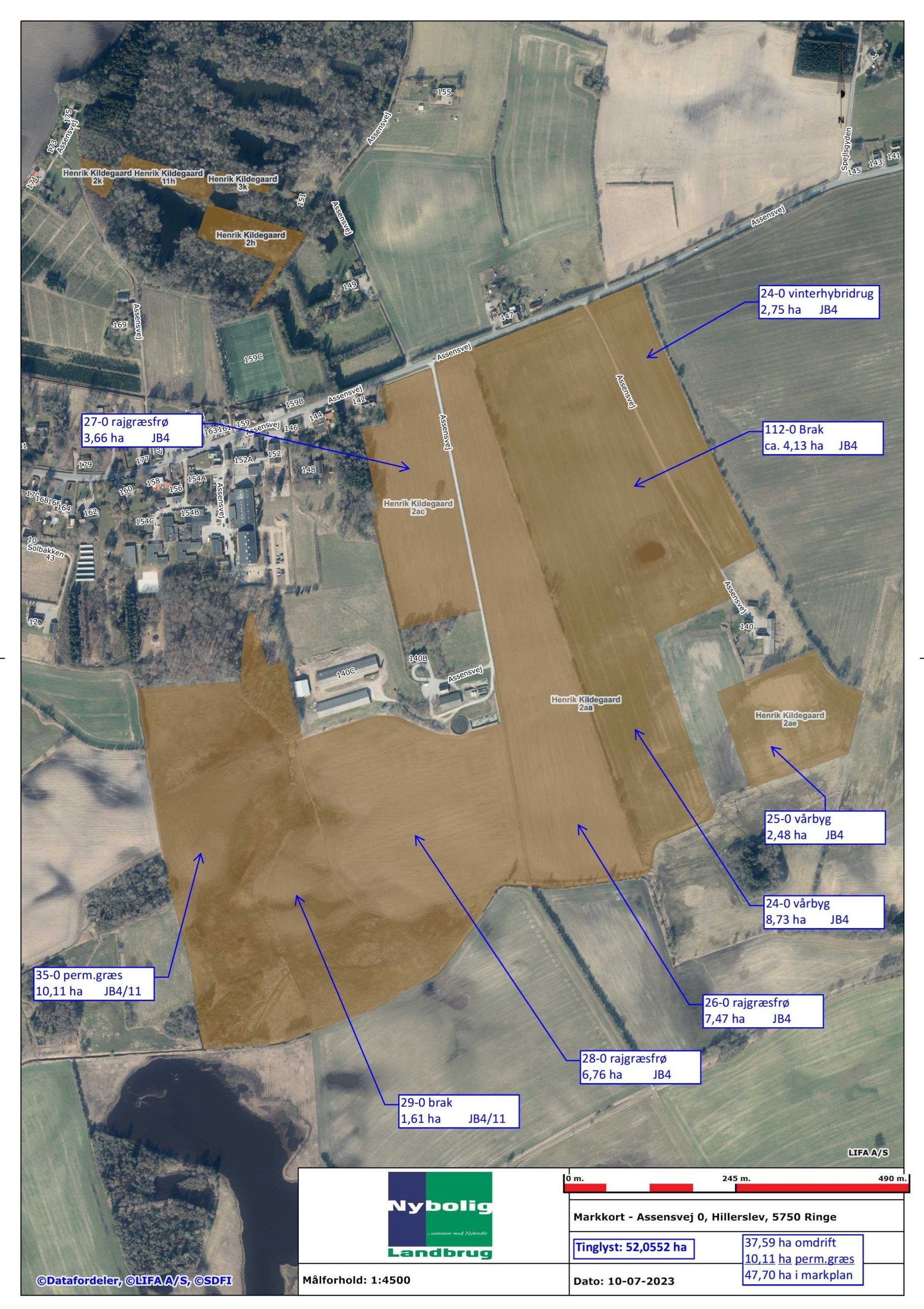 Fremhævet markkort - assensvej 0, hillerslev, 5750 ringe billede i fuldskærmstilstand. Billede af Assensvej 0, 5750 Ringe
