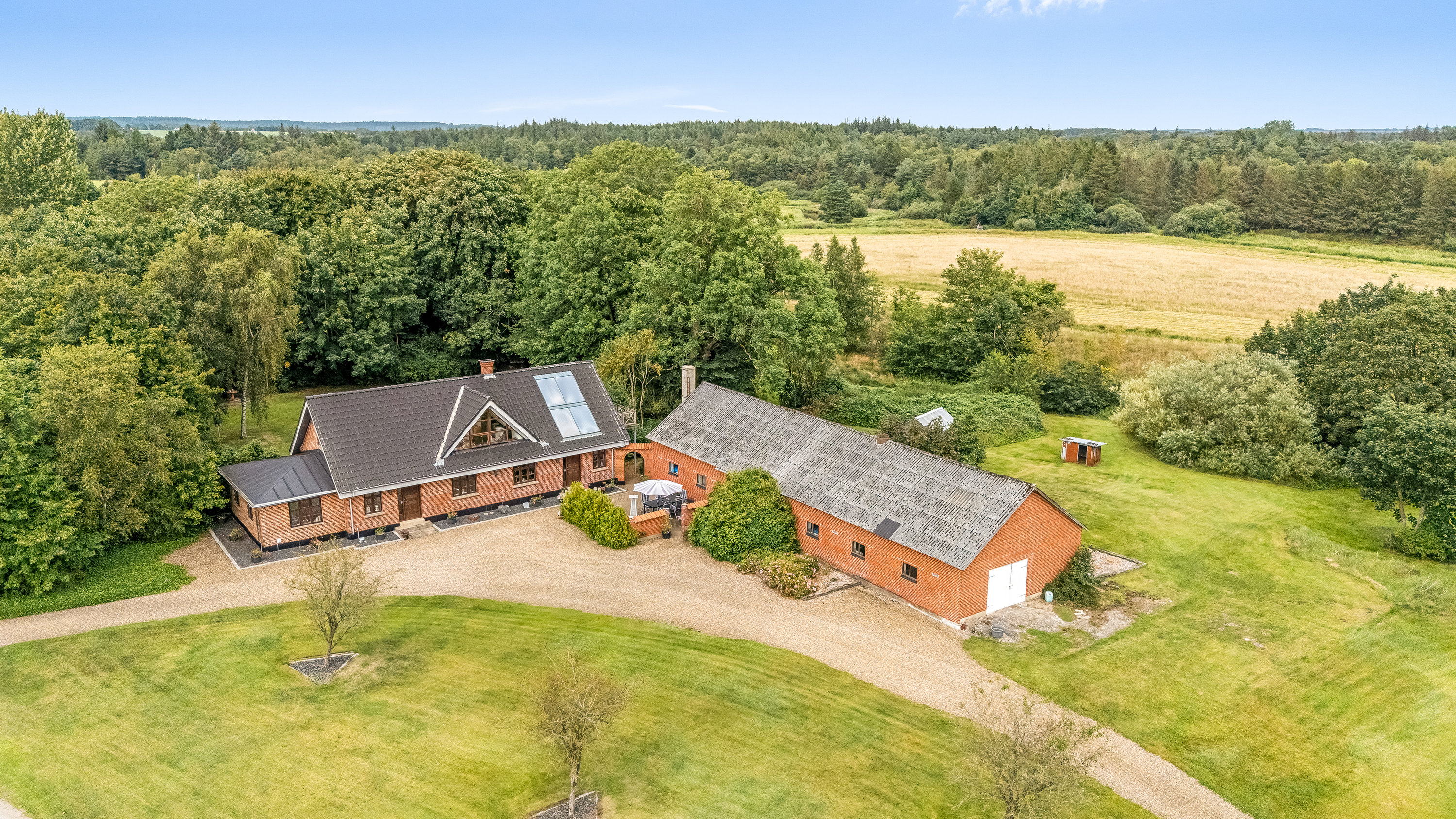 Fremhævet luftfoto billede i fuldskærmstilstand. Billede af Karupvej 59, Fårbæk, 7470 Karup J