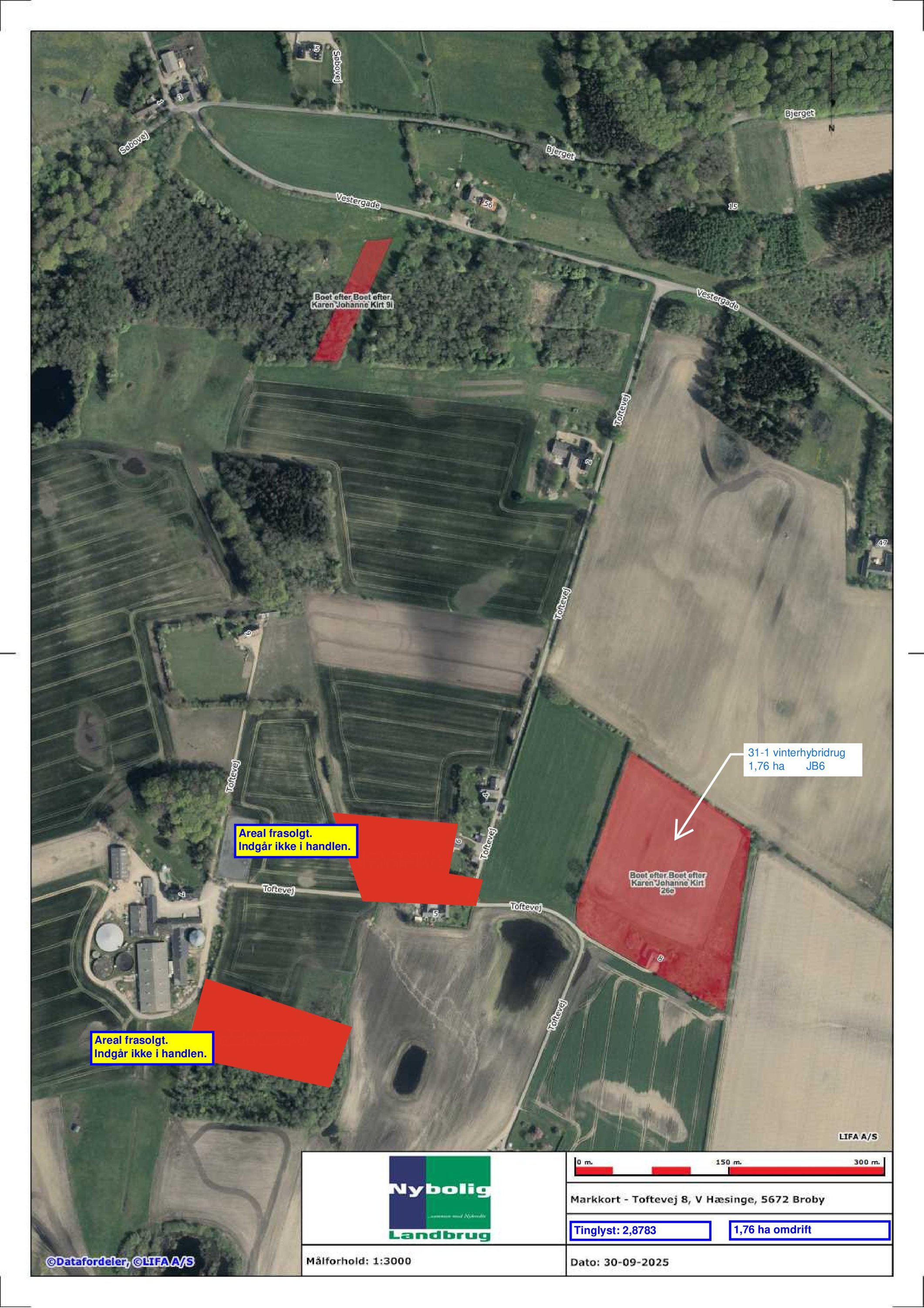 Fremhævet markkort billede i fuldskærmstilstand. Billede af Toftevej 8, V Hæsinge, 5672 Broby