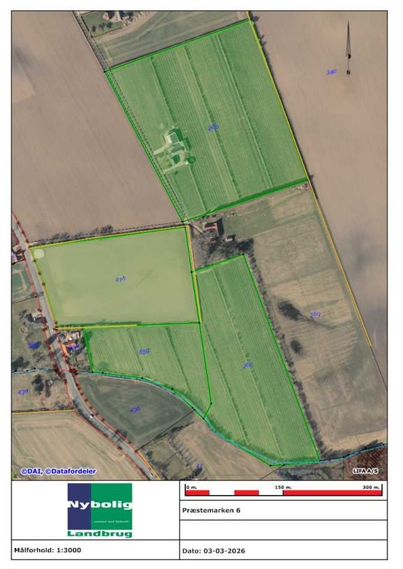 Fremhævet oversigtskort jorderne billede i fuldskærmstilstand. Billede af Præstemarken 6, Nr Broby, 5672 Broby