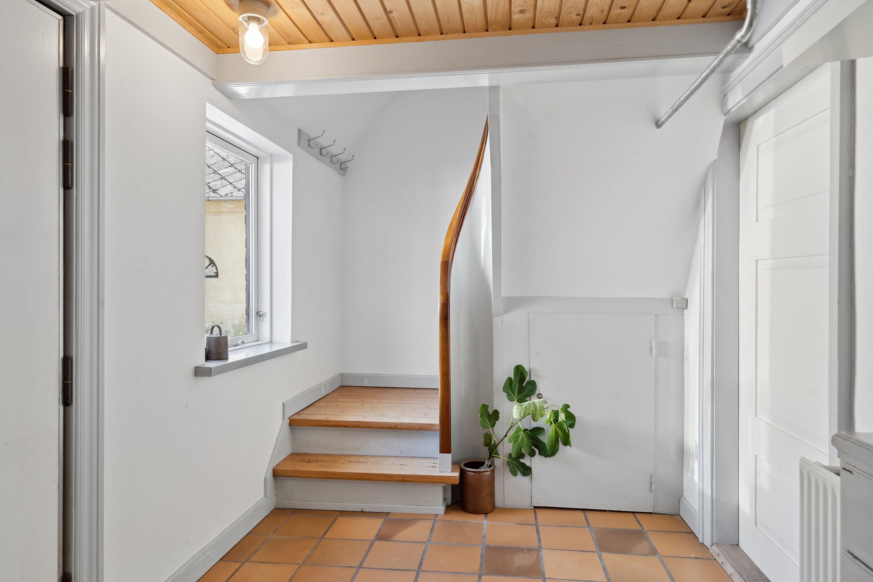 Fremhævet entre med trappe til 1. sal billede i fuldskærmstilstand. Billede af Middelfartvej 635, Spedsbjerg, 5491 Blommenslyst