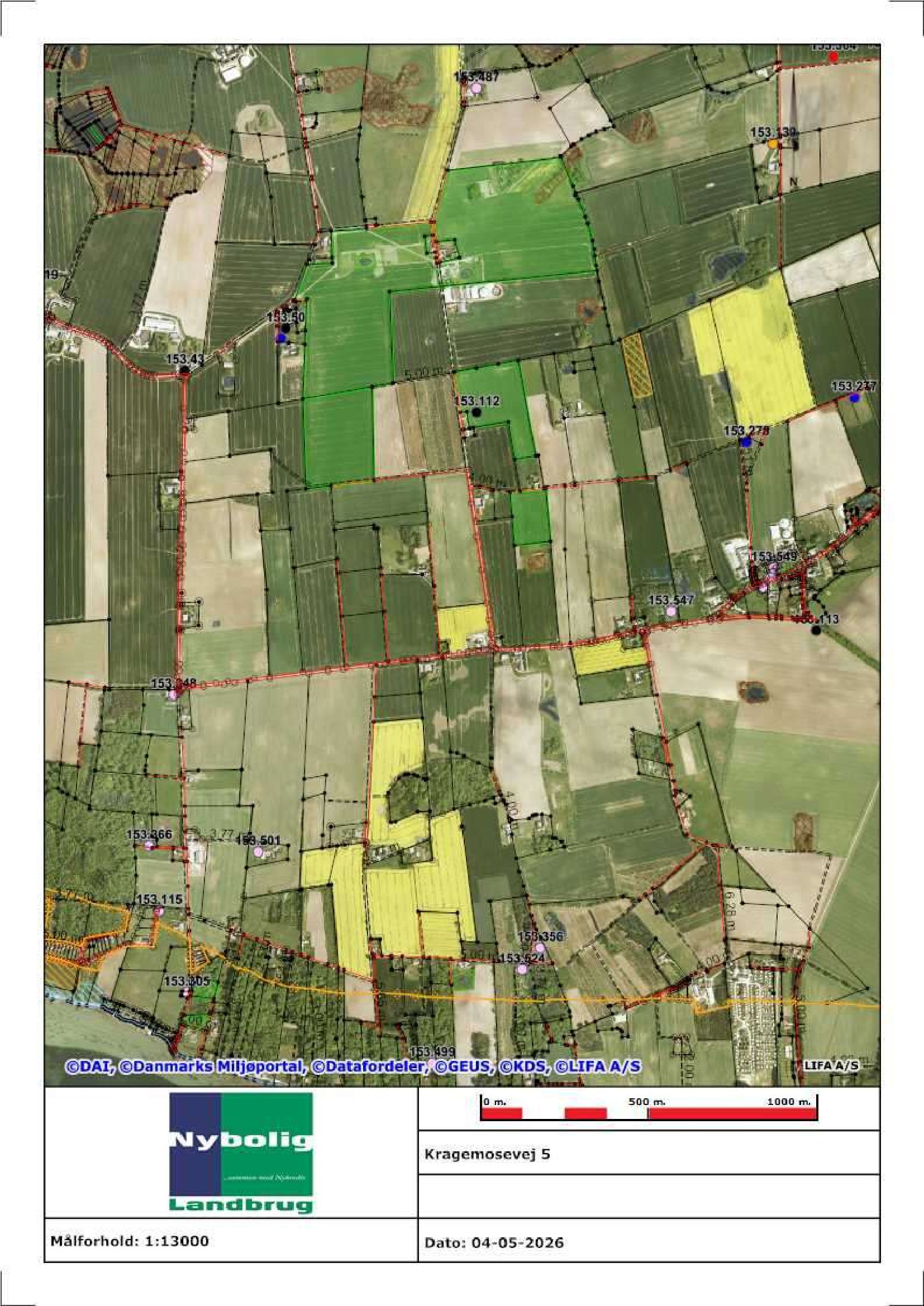 Fremhævet kort alle parceller  billede i fuldskærmstilstand. Billede af Kragemosevej 5, Strærup Mark, 5683 Haarby